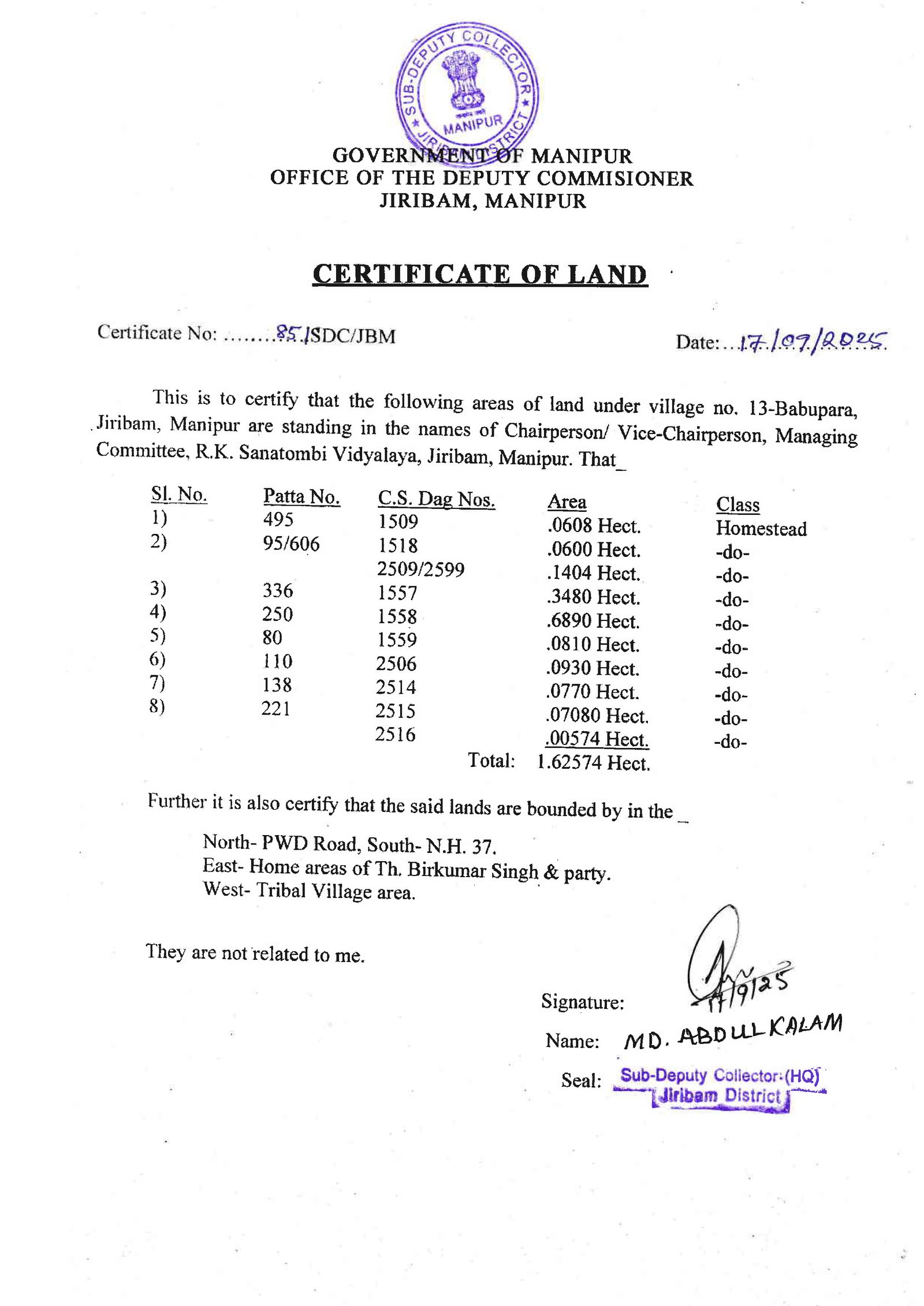 Land Certificate